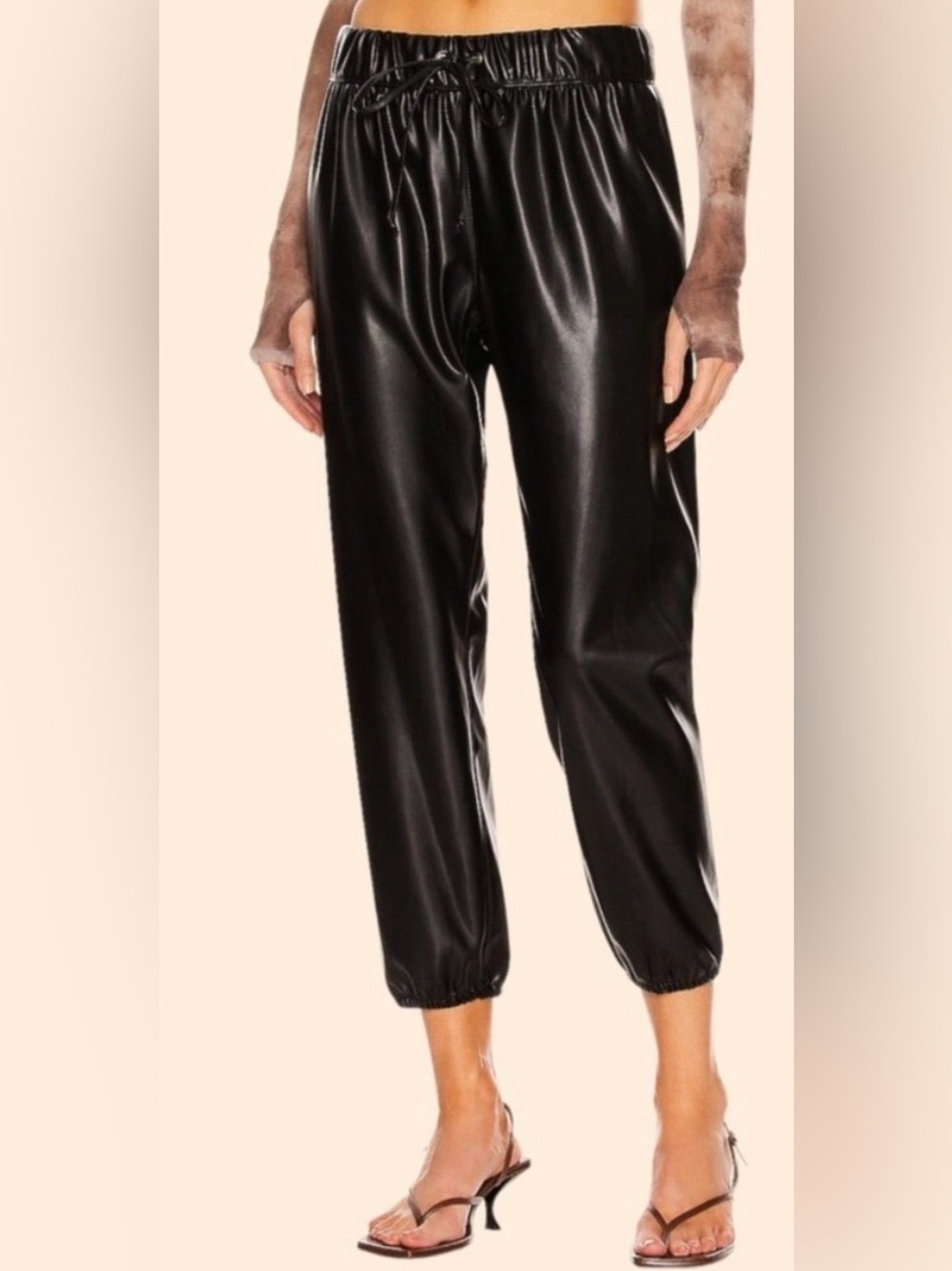 Enza Costa Black Faux Leather Jogger Pants